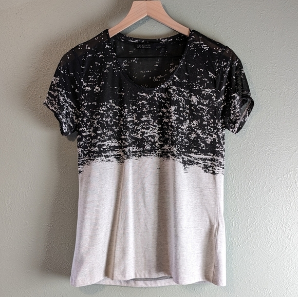 ALLSAINTS Briar Kique Sheer Color Block Short Sleeve Top Size 10 - Picture 1 of 5